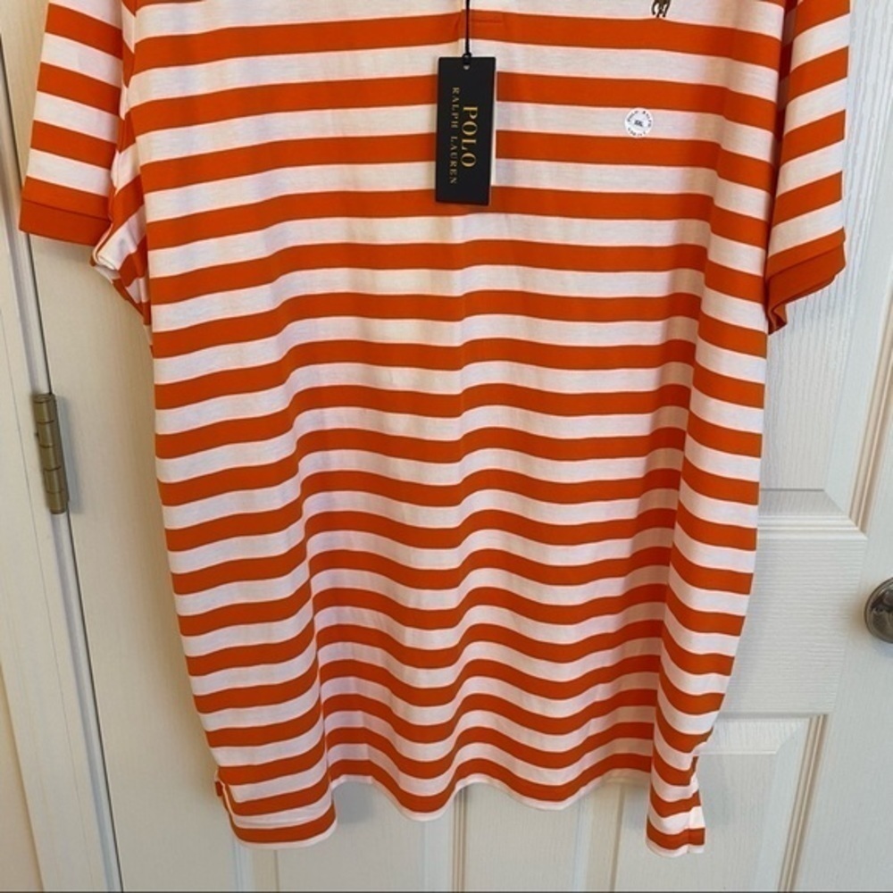 Polo Ralph Lauren Classic Fit Soft Cotton Striped Polo Shirt Orange/white Sz XXL - Picture 8 of 15